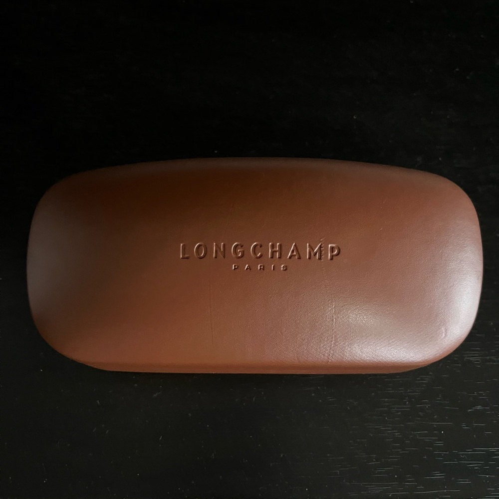 NWT Longchamp Brown Leather Hardshell Glasses Case